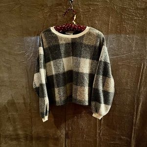 A fleece shirt by Stefano in tones of grays and cream blocks in medium